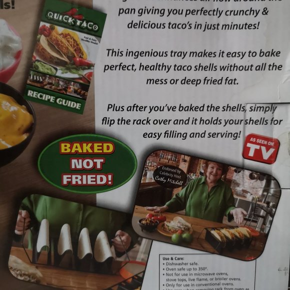 Quick Taco As-Seen-On-TV Non-Stick Baking Rack & Server New-in-Box Recipe Guide - Picture 3 of 6